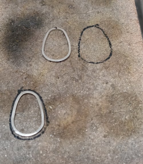 Judy Larson's Five Golden Rings Earrings - , Holiday Designs, Butane Torch, Soldering, Solder, Place the shapes on a soldering surface and draw around them with a regular Sharpie marker
